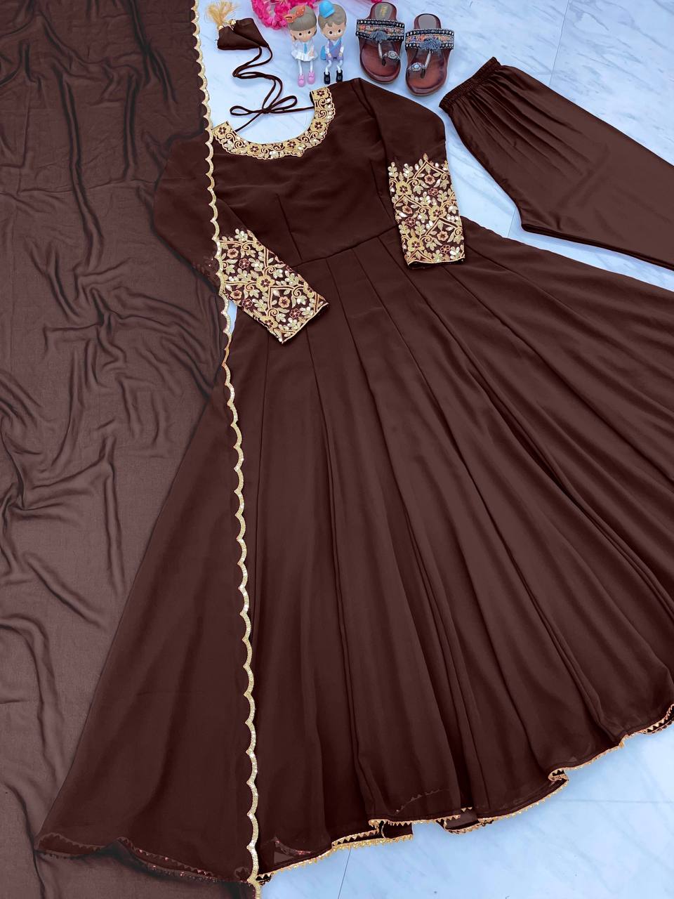 Party Wear Look Anarkali Gown, Dupatta & Bottom