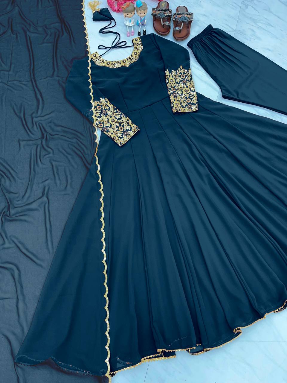 Party Wear Look Anarkali Gown, Dupatta & Bottom