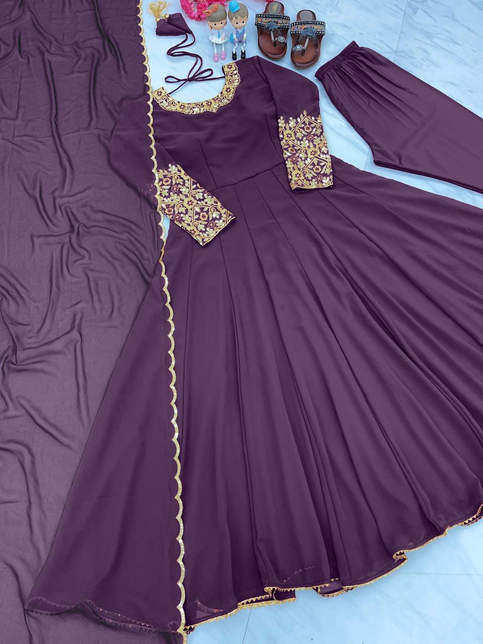 Party Wear Look Anarkali Gown, Dupatta & Bottom