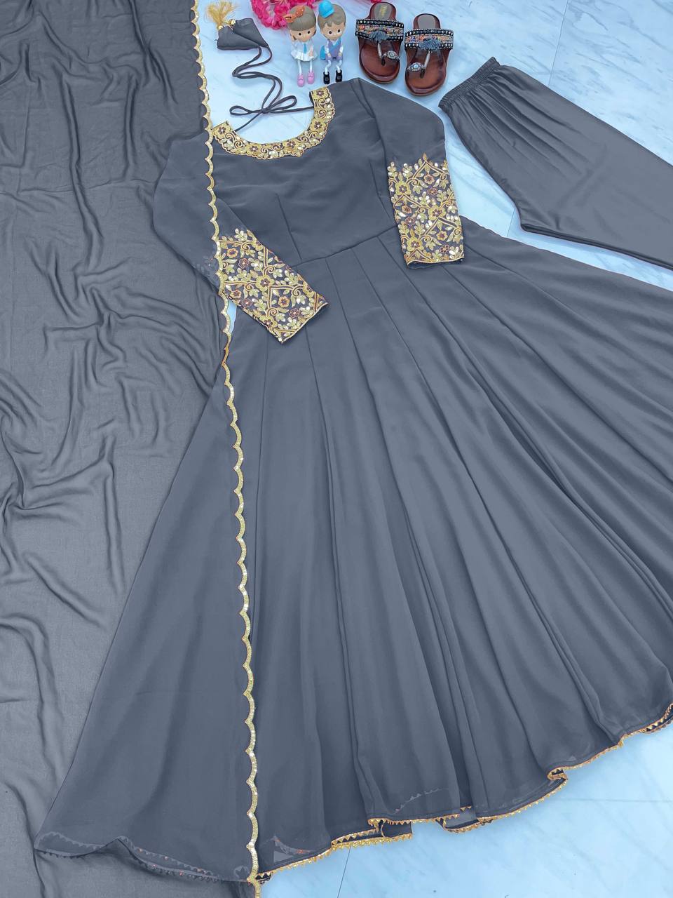 Party Wear Look Anarkali Gown, Dupatta & Bottom