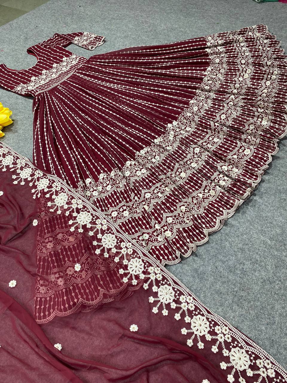 Beautiful Party Wear Anarkali Gown And Pent With Dupatta