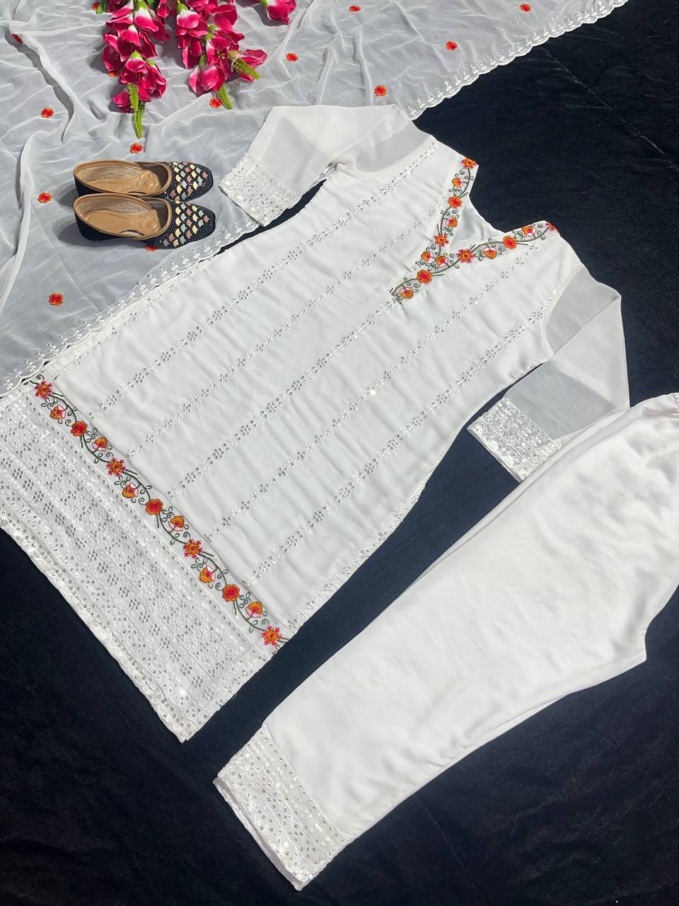 Designer Party Wear Top, Pant And Dupatta In Fancy Style