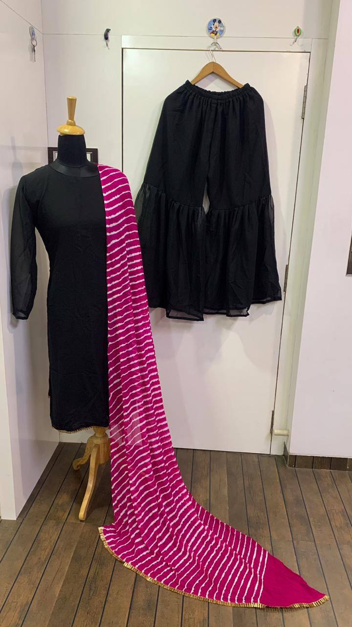 Party Wear Beautiful Top Bottom And Dupatta With Border Work