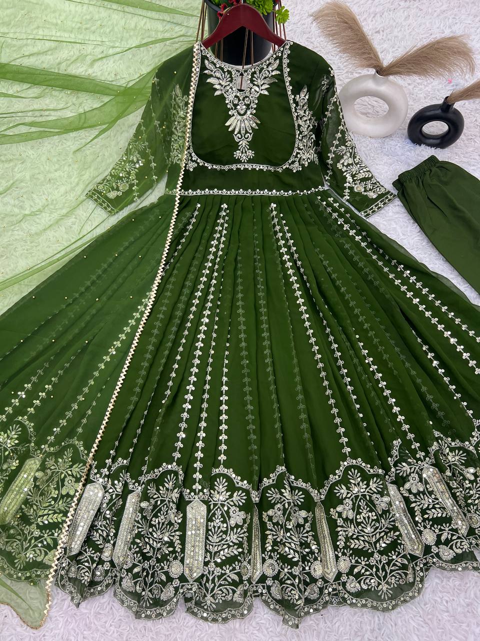 Beautiful Gown With And Dupatta With Embroidery Sequence Work