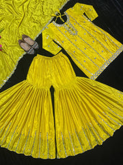 Designer Party Wear Top , Sharara And Dupatta In Fancy Style