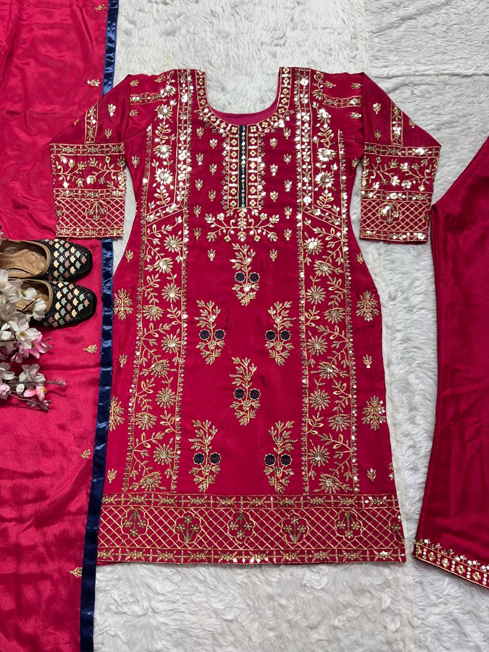 Designer Party Wear Look Organza Suit, Pent And Dupatta