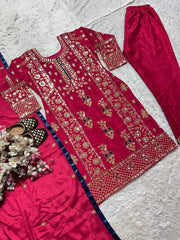 Designer Party Wear Look Organza Suit, Pent And Dupatta