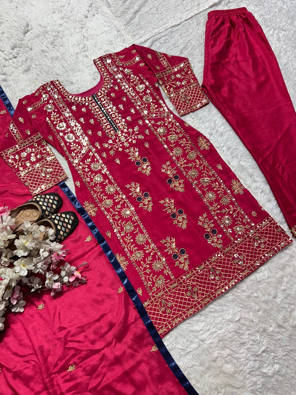 Designer Party Wear Look Organza Suit, Pent And Dupatta