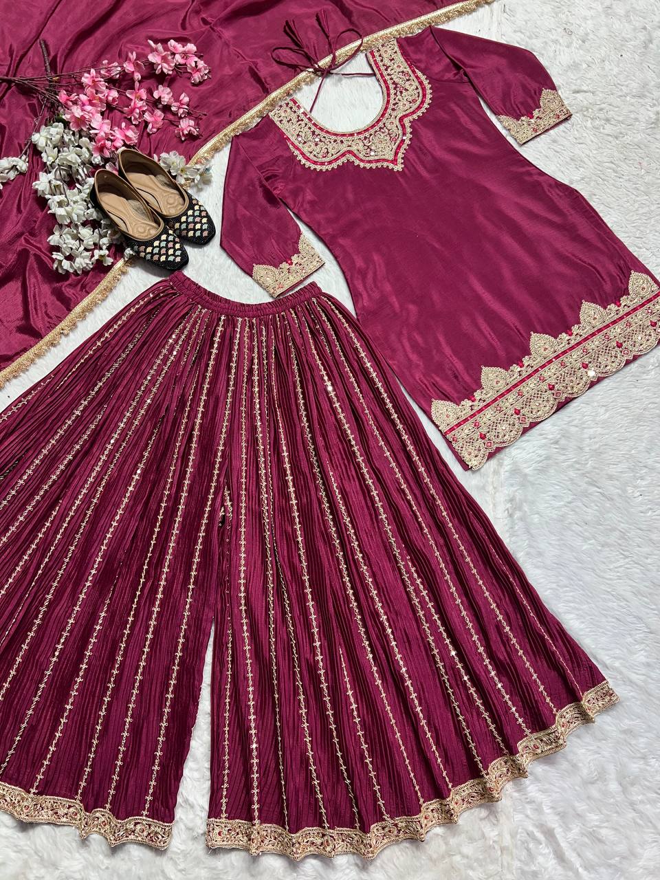 Party Wear Beautiful Suit Set With Embroidery Coding Sequence Work
