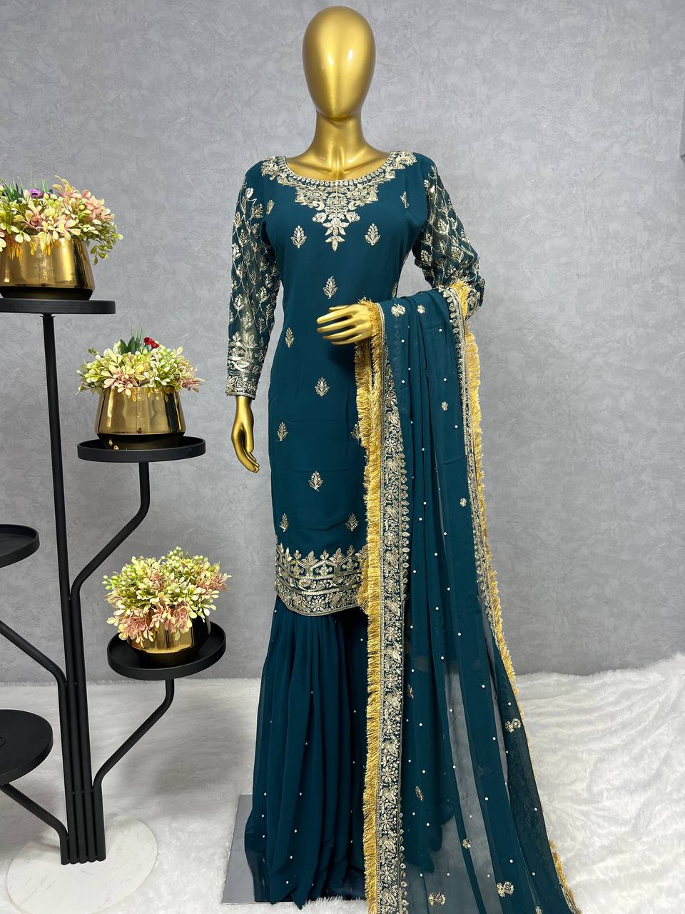 Party Wear Beautiful Top Sharara And Dupatta With Sequence Work