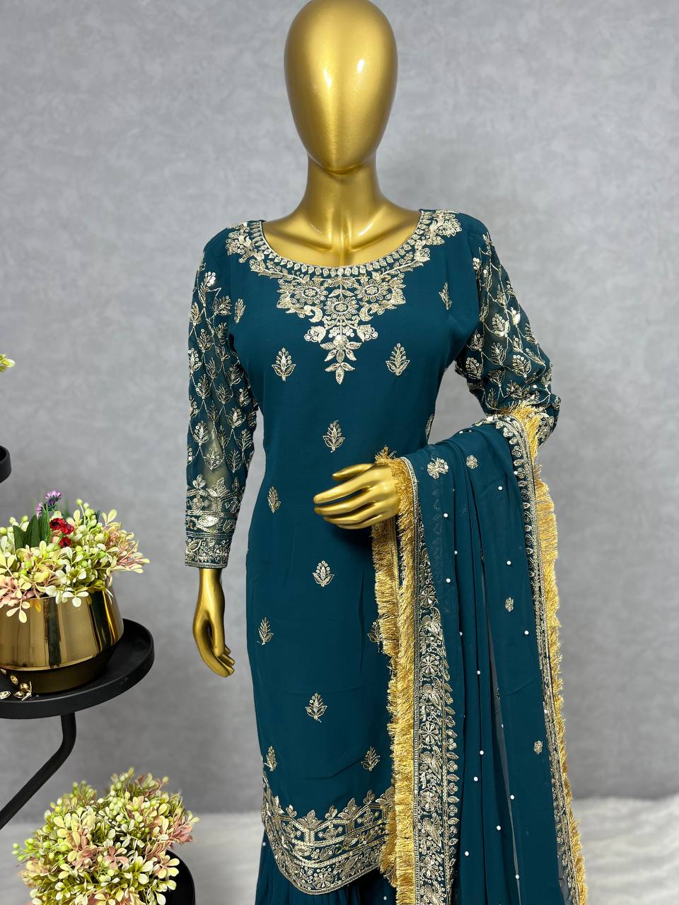 Party Wear Beautiful Top Sharara And Dupatta With Sequence Work