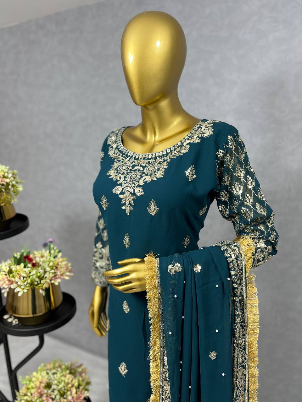 Party Wear Beautiful Top Sharara And Dupatta With Sequence Work
