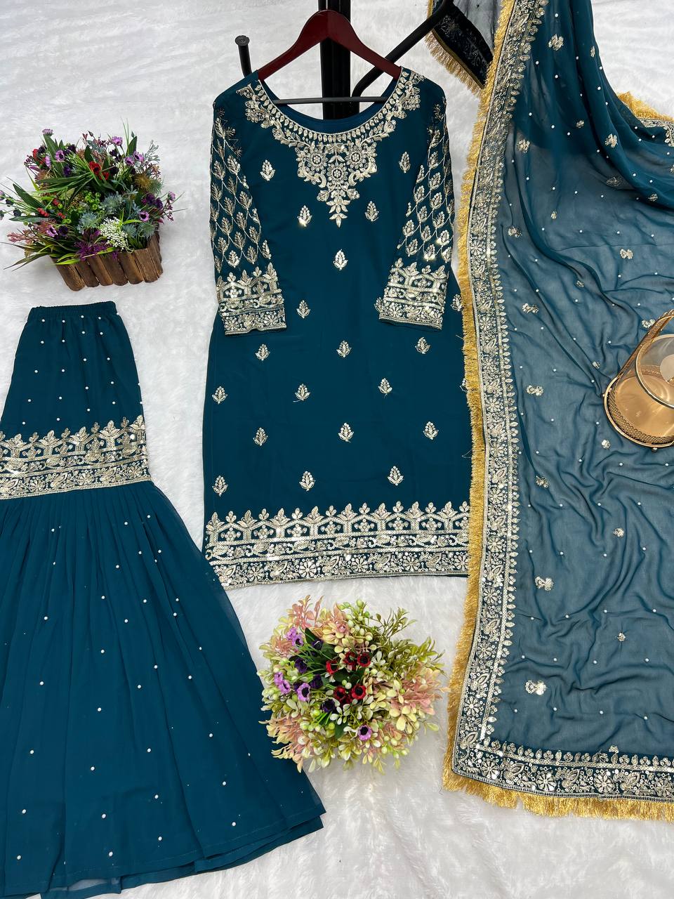 Party Wear Beautiful Top Sharara And Dupatta With Sequence Work