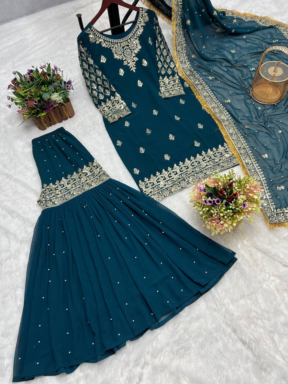 Party Wear Beautiful Top Sharara And Dupatta With Sequence Work