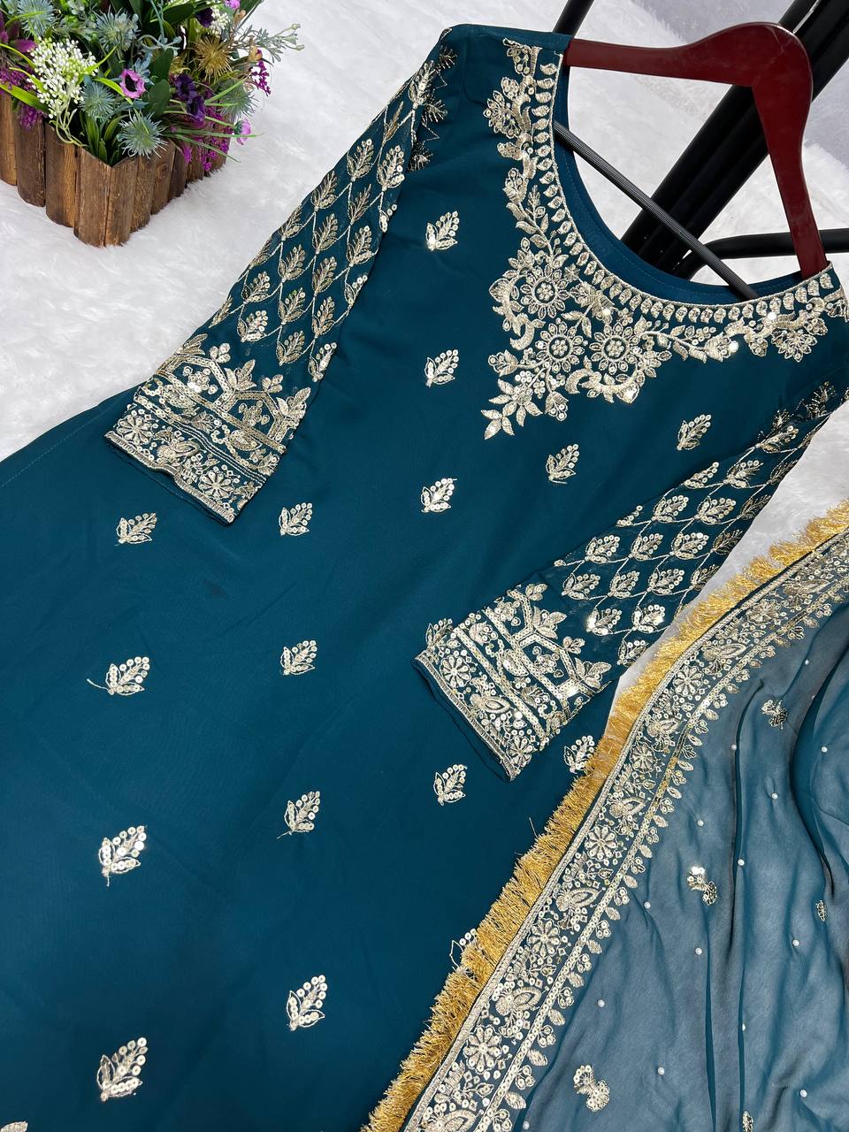 Party Wear Beautiful Top Sharara And Dupatta With Sequence Work