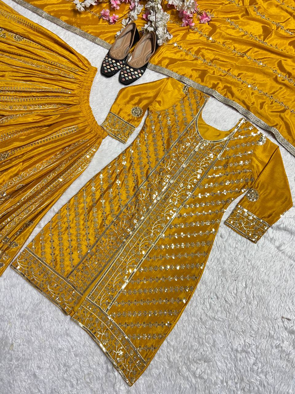 Designer Party Wear Top-Plazzo And Dupatta With Heavy Embroidery Work