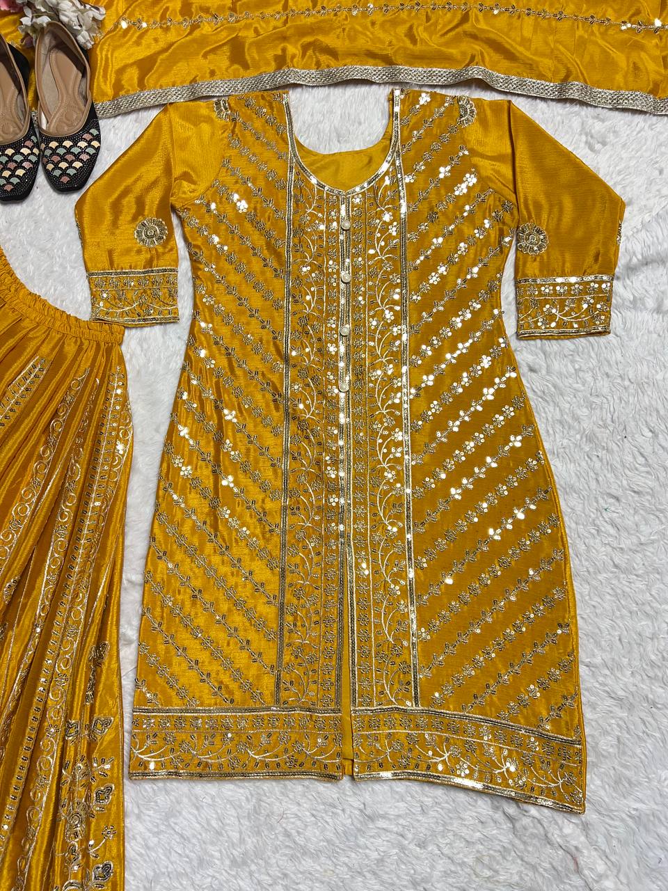 Designer Party Wear Top-Plazzo And Dupatta With Heavy Embroidery Work