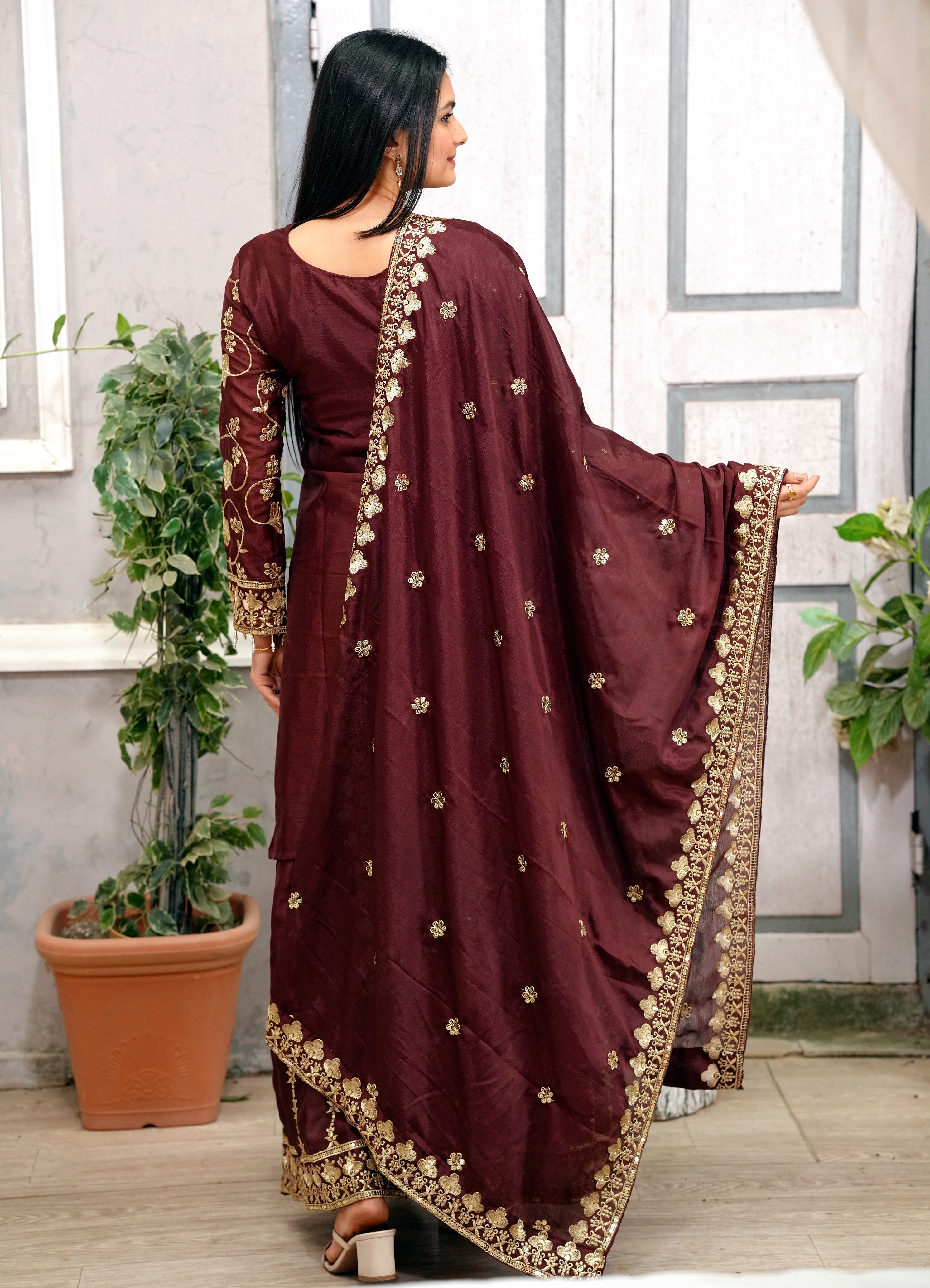 Designer Party Wear Sharara Suit With Sequence Embroidered Work