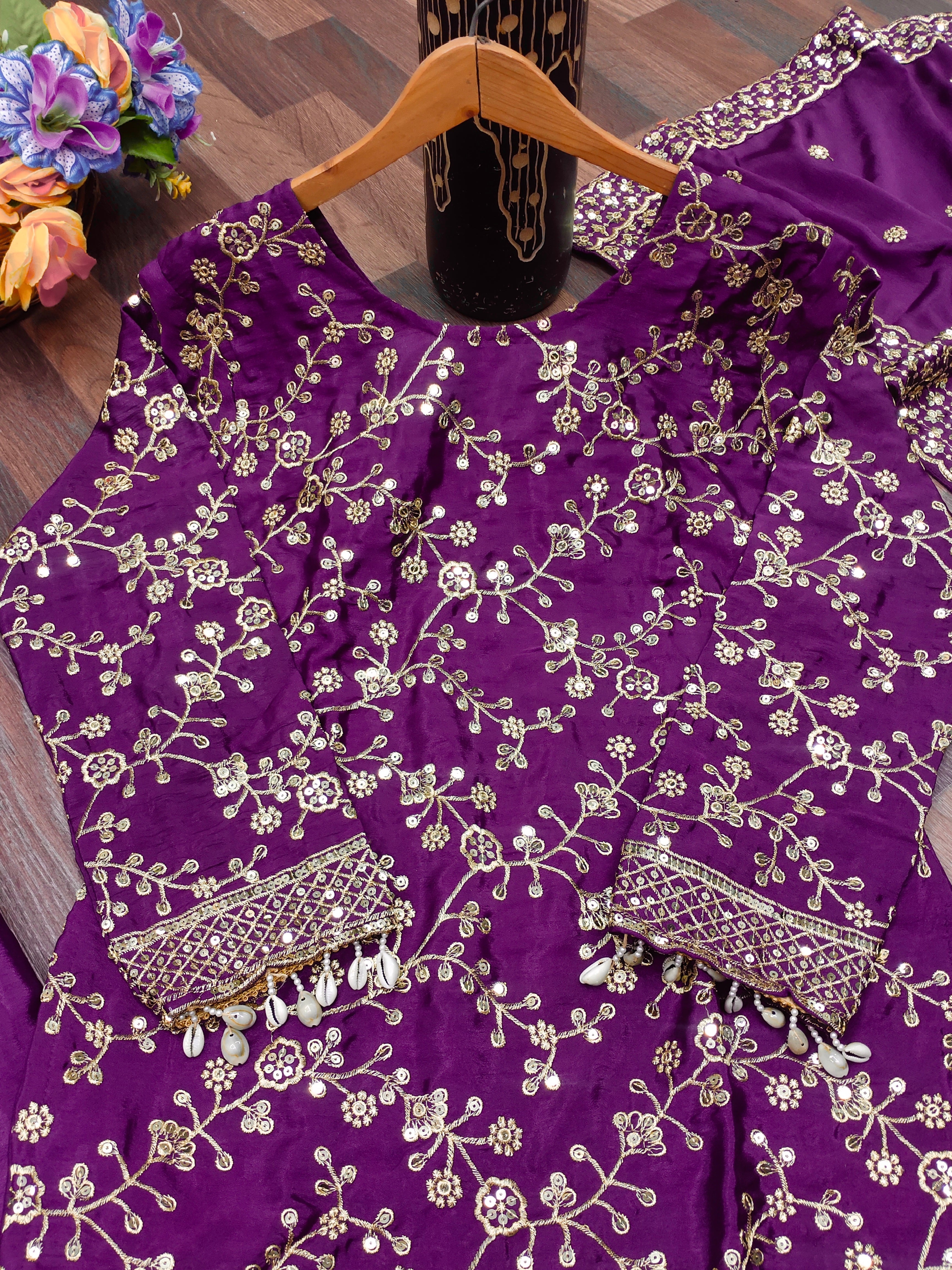Designer Party Wear Sharara Suit With Sequence Embroidered Work