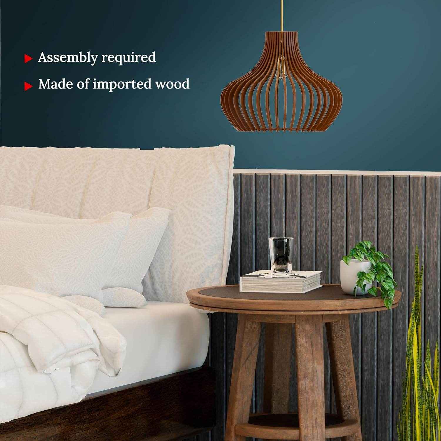 AuraLume Wooden Pendant Lamp, Chandelier - Brown