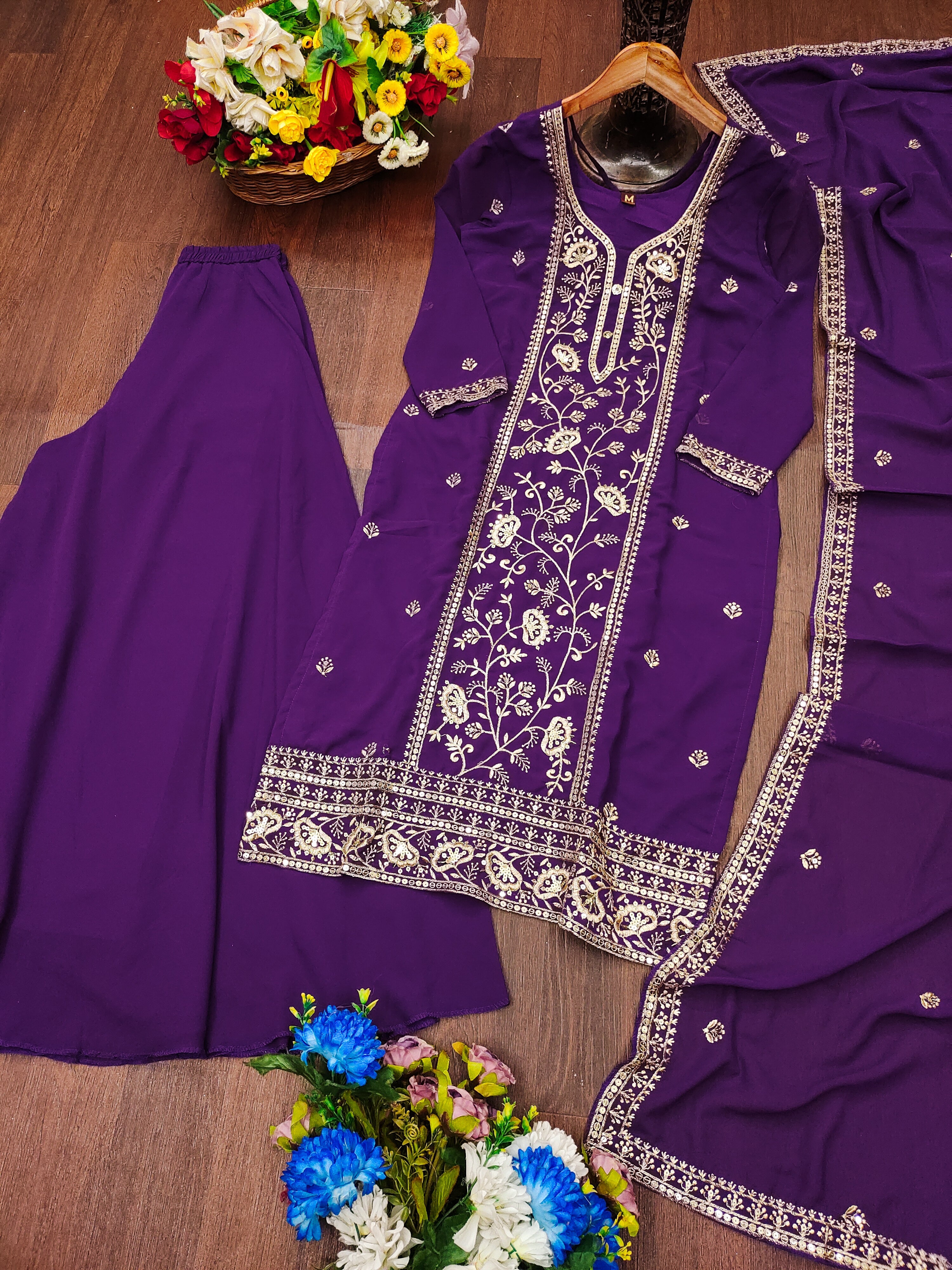 Designer Embroidered Sharara Suit With Sequence Embroidered Work