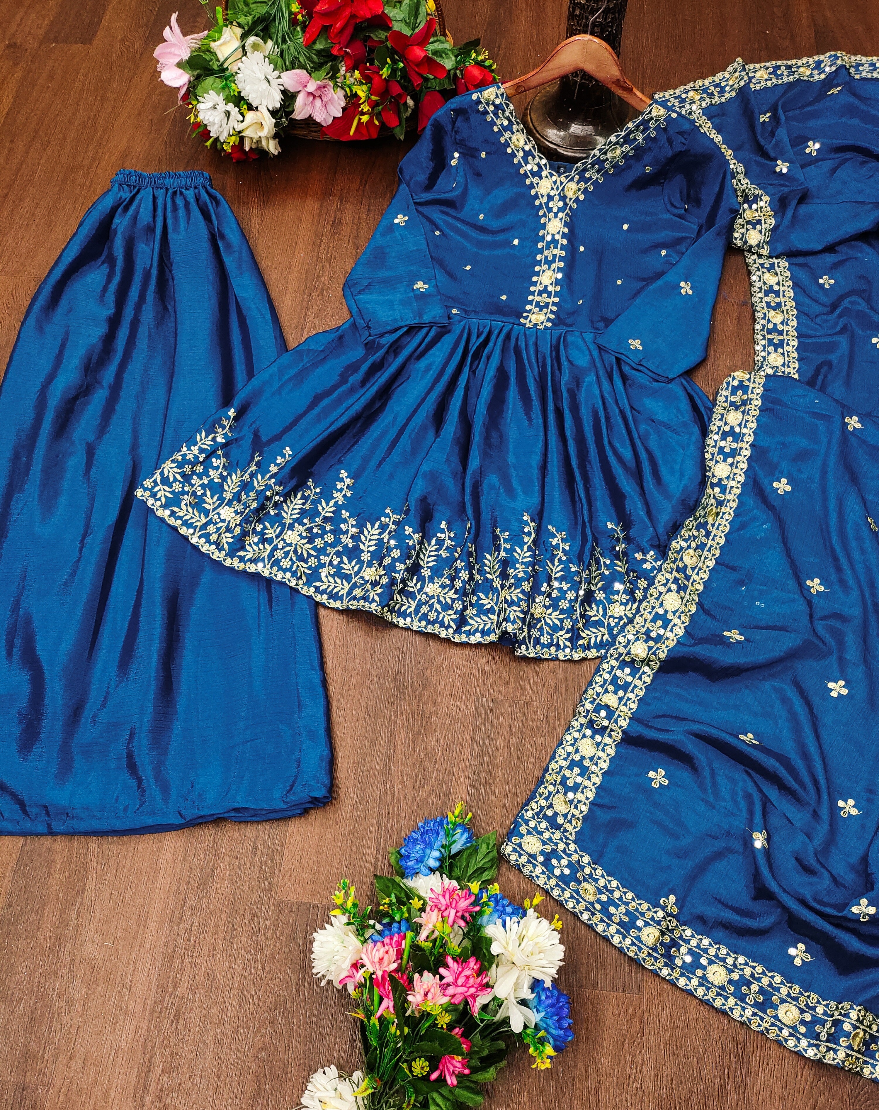 Designer Party Wear Sharara Suit With Sequence Embroidered Work