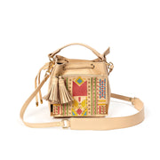 Nora Vegan Leather Embroidered Sling Bag - Almond