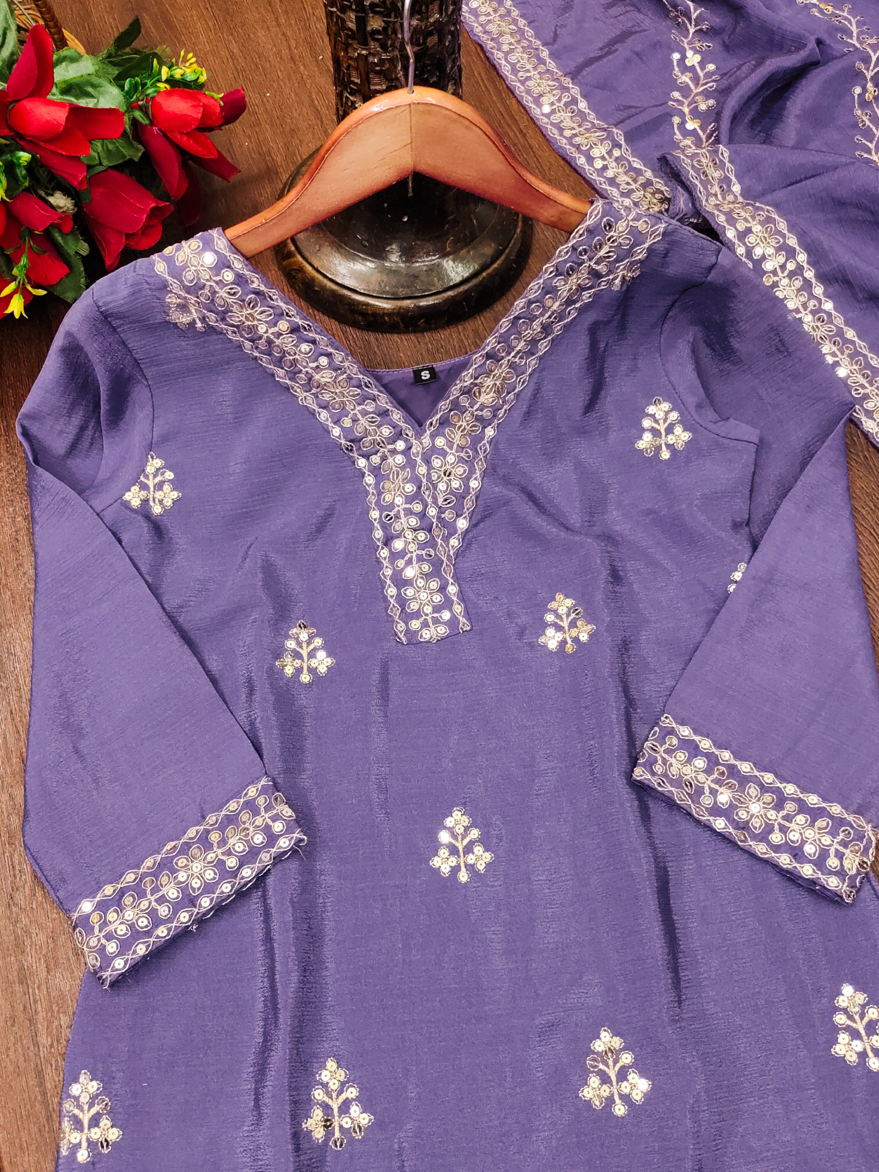 Fancy Party Wear Suit Set With Sequence Embroidered Work