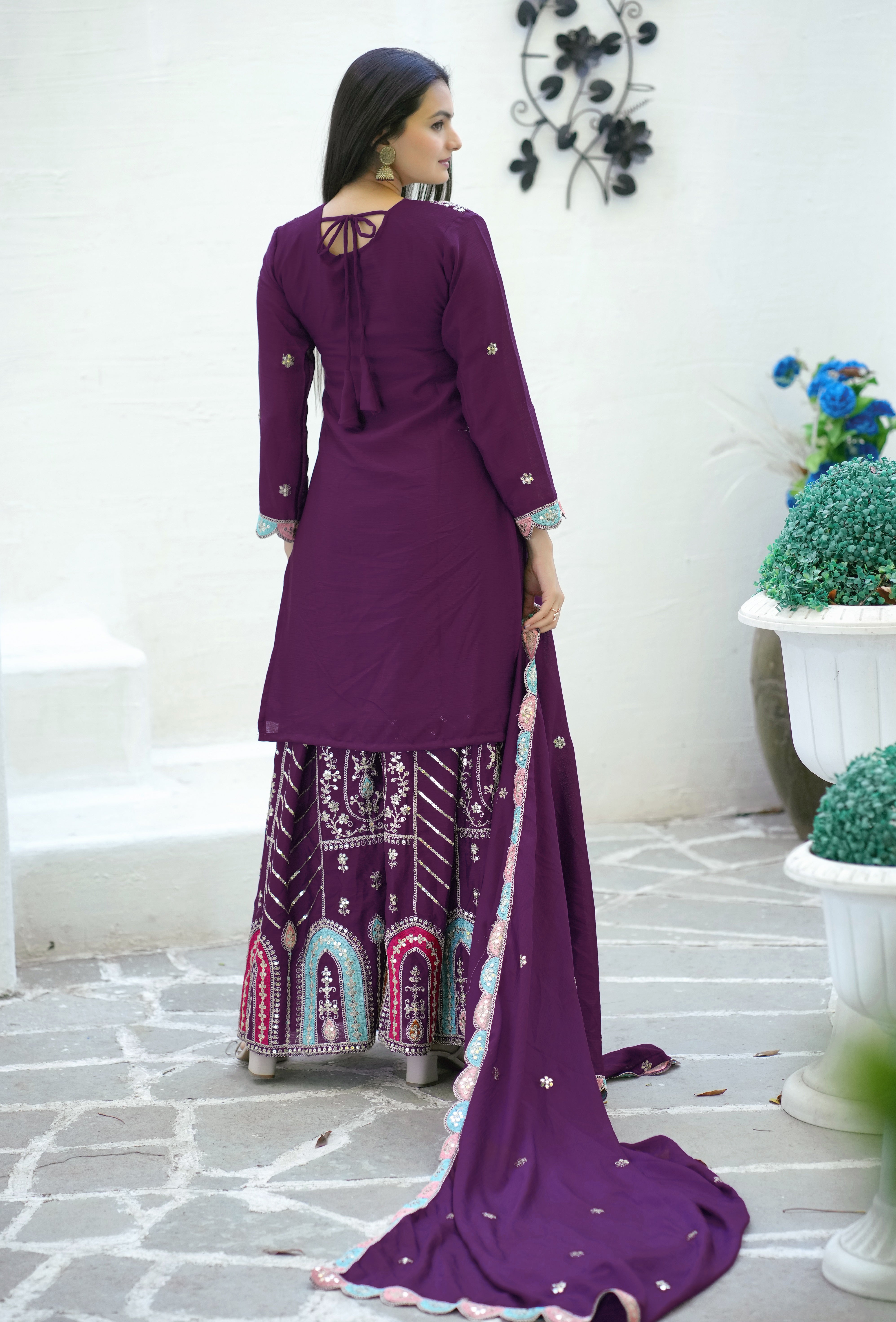 Beautiful Party Wear Suit With Sequence Embroidered Work