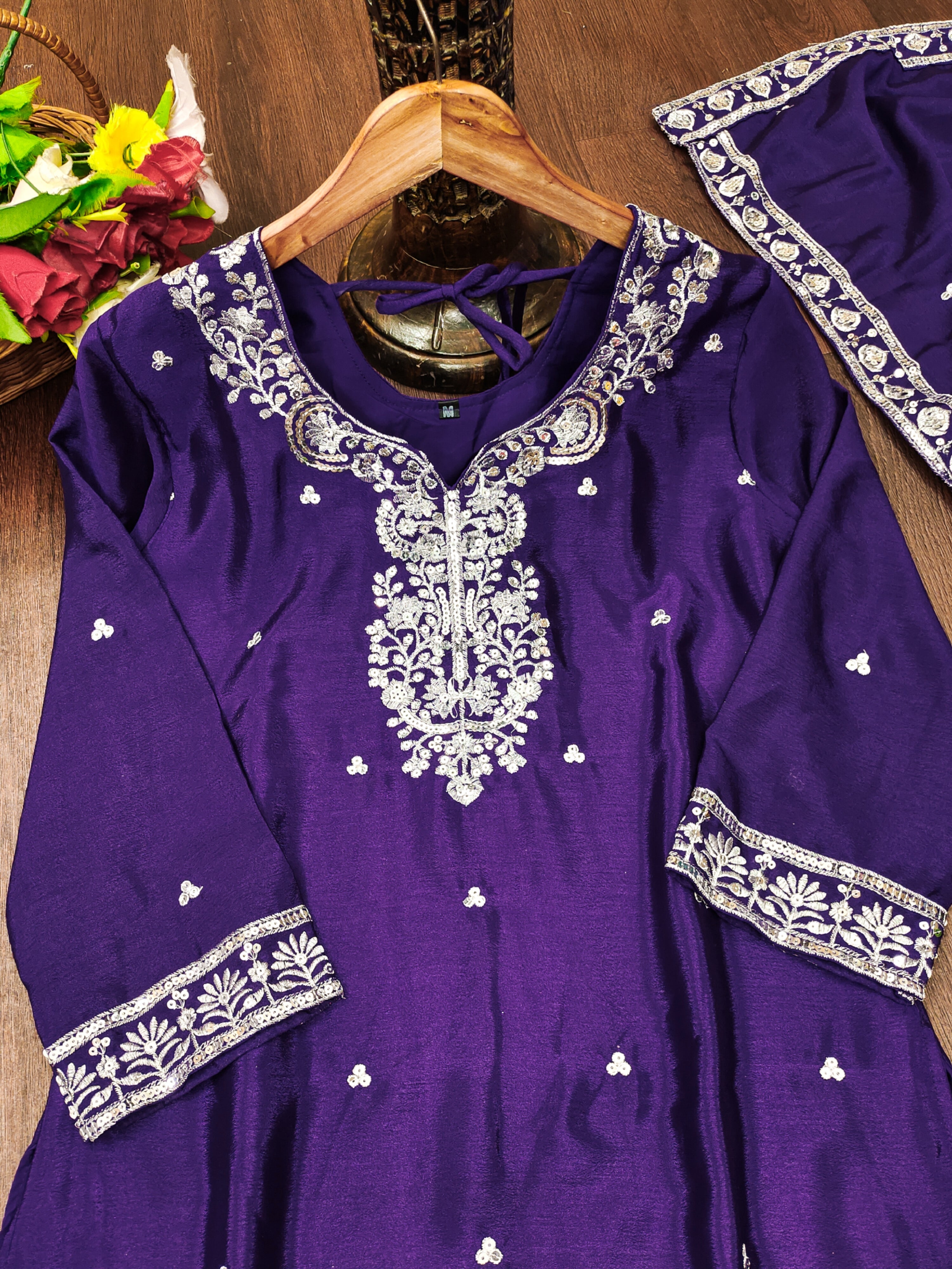 Designer Sharara Suit With Sequence Embroidered Work
