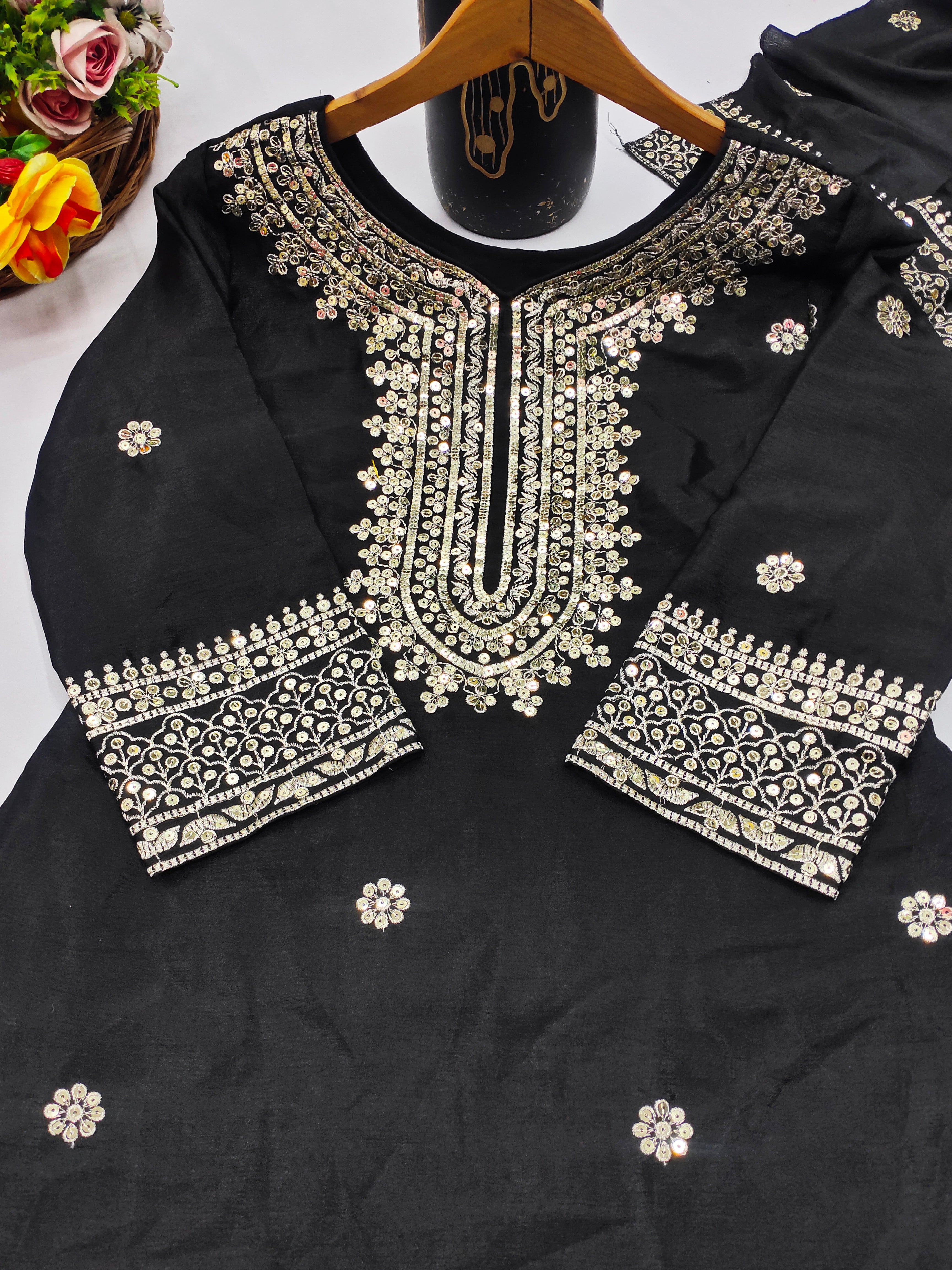 Designer Sharara Suit And Dupatta With Sequence Embroidered Work