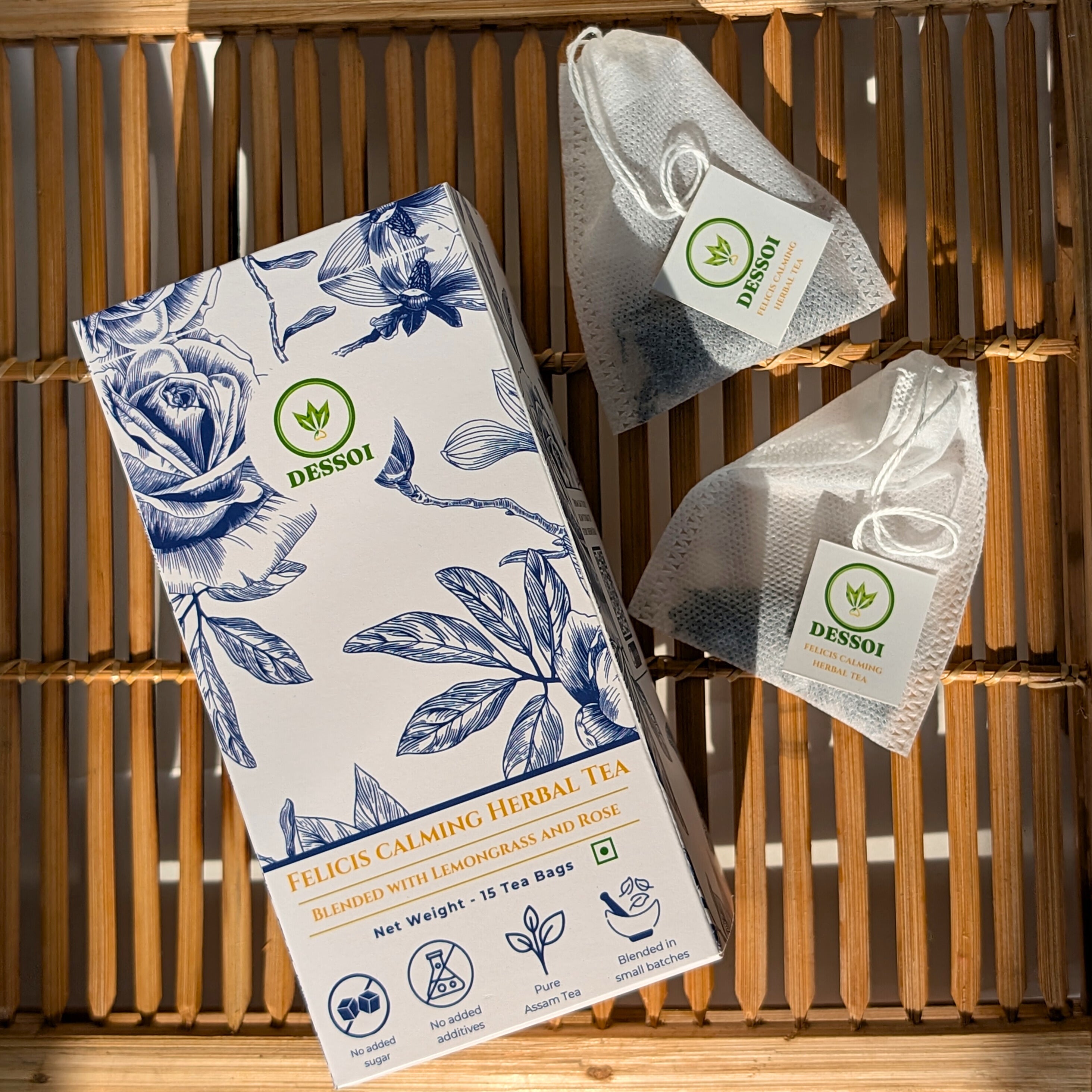 Felicis Calming Herbal Tea Bags | Lemongrass & Rose | Reduce Stress, Feel Relaxed