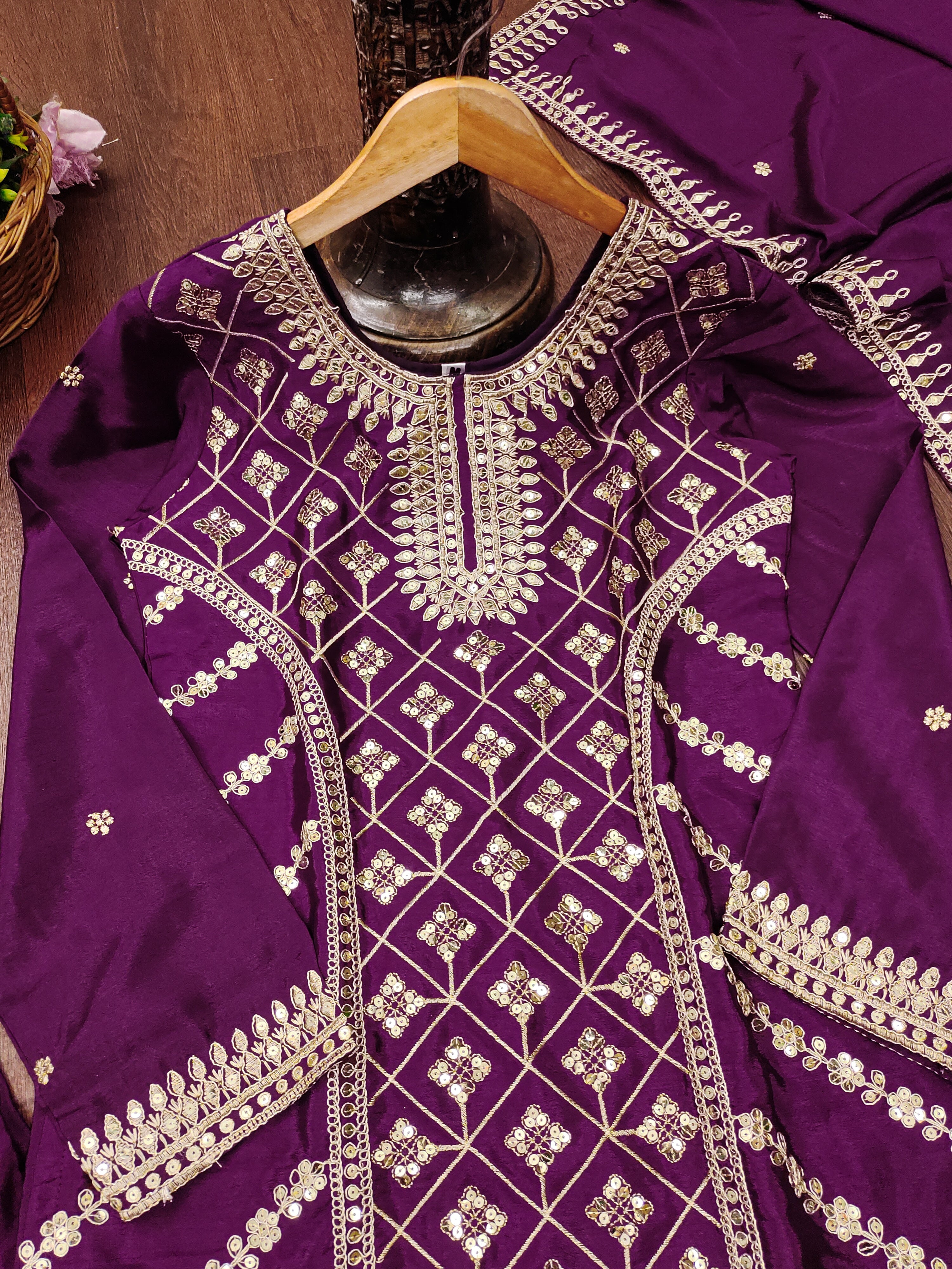 Designer Party Wear Sharara Suit With Coding Sequence Work