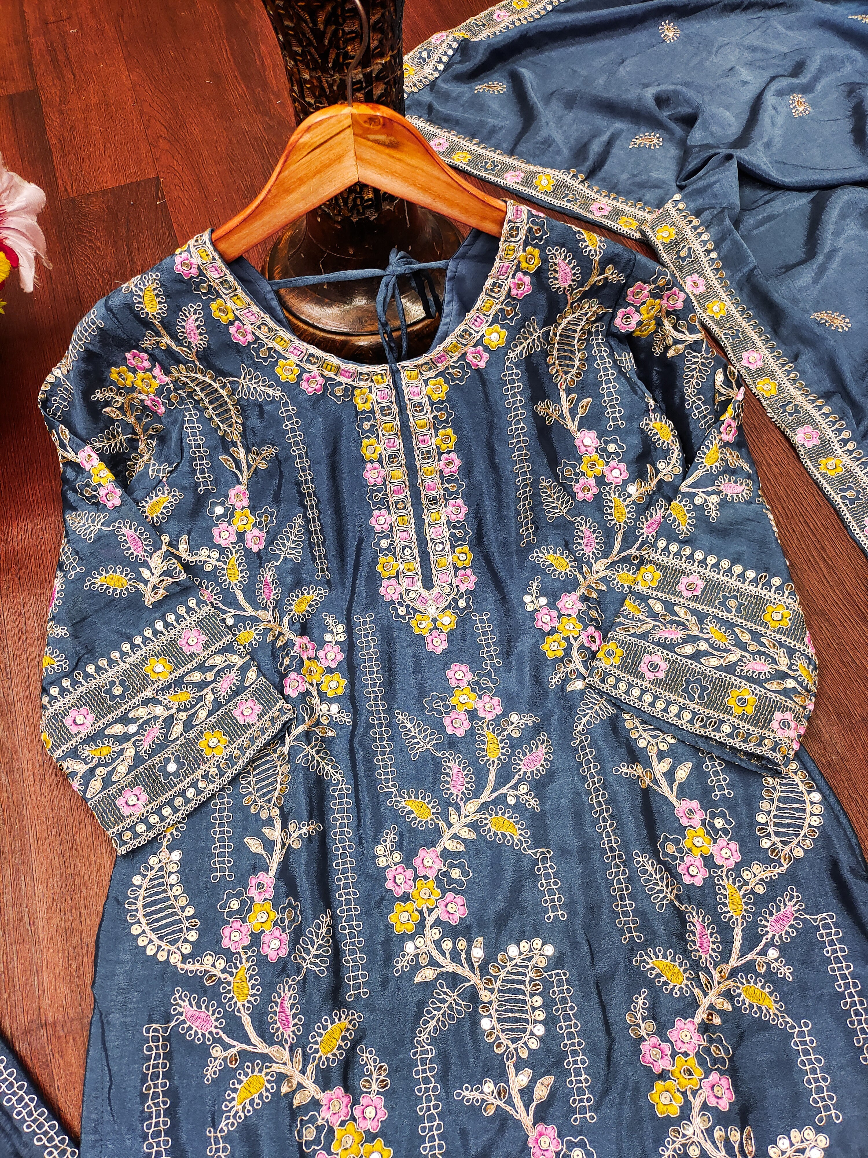 Designer Sharara Suit With Coding Sequence Embroidered Work