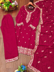 Designer Embroidered Suit Set With Sequence Embroidered Work