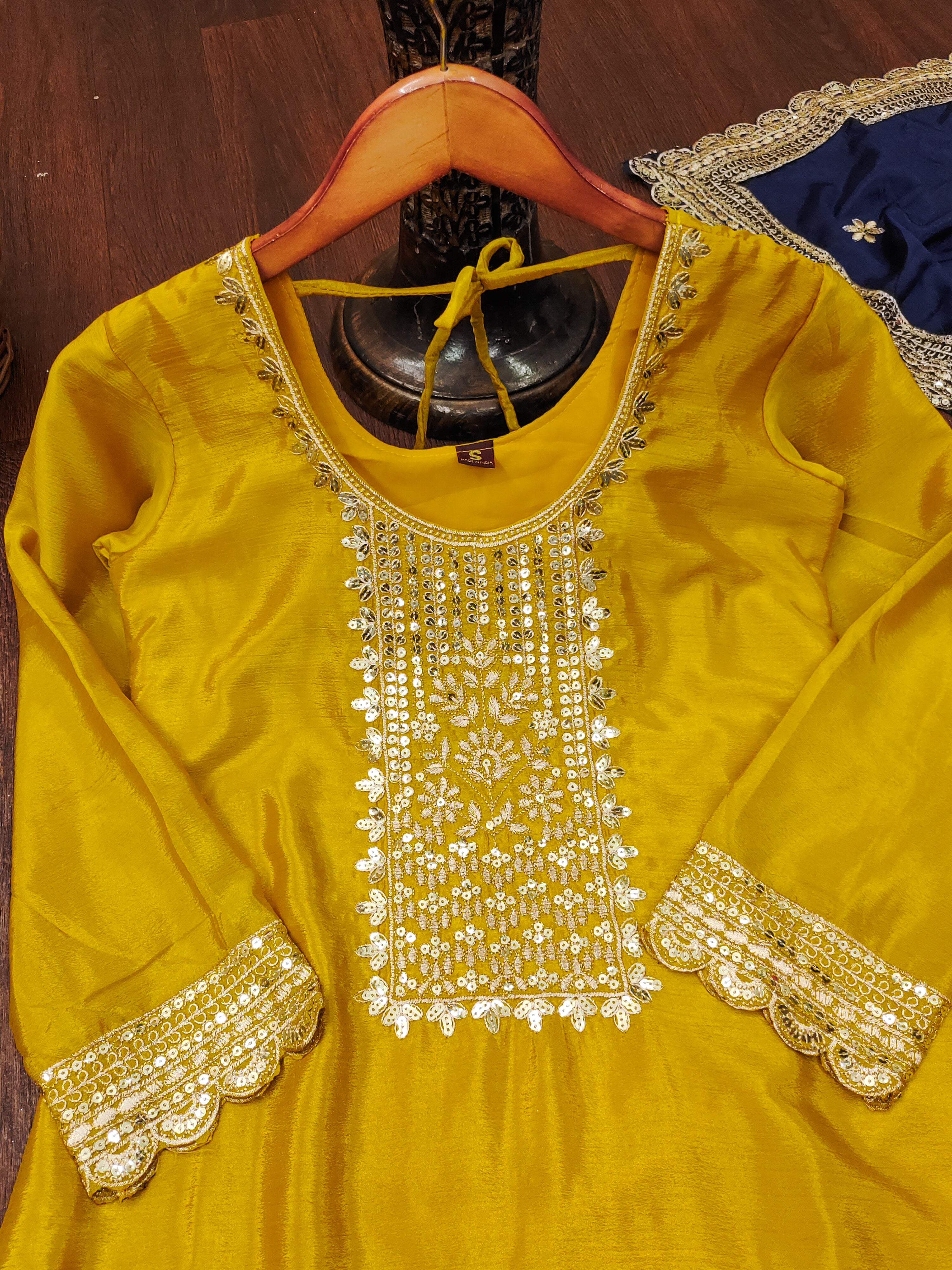Designer Embroidered Chinon Suit With Sequence Embroidered Work