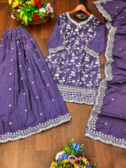 Beautiful Party Wear Sharara Suit With Sequence Embroidered Work