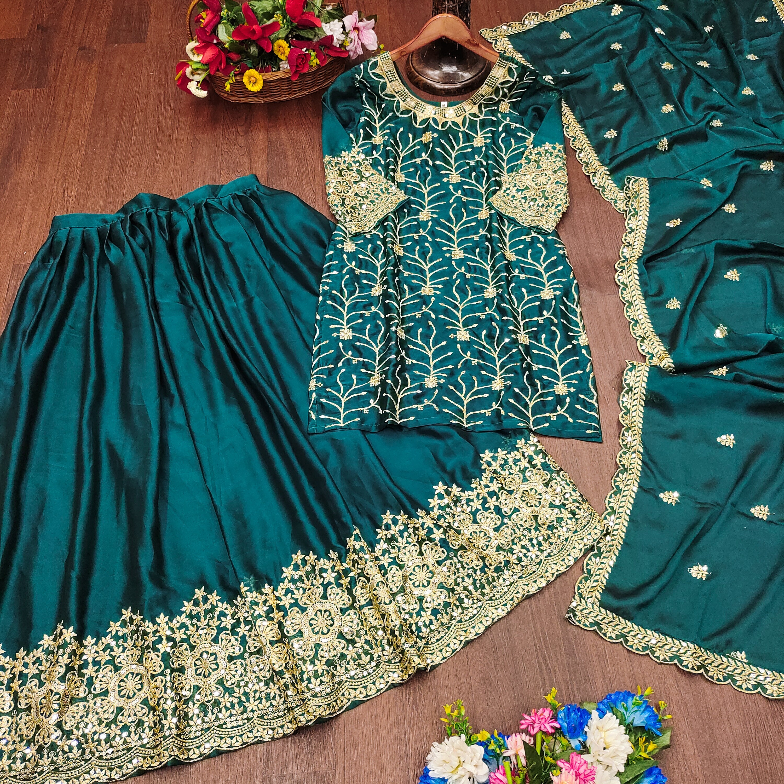 Designer Embroidered Rangoli Suit With Sequence Embroidered Work