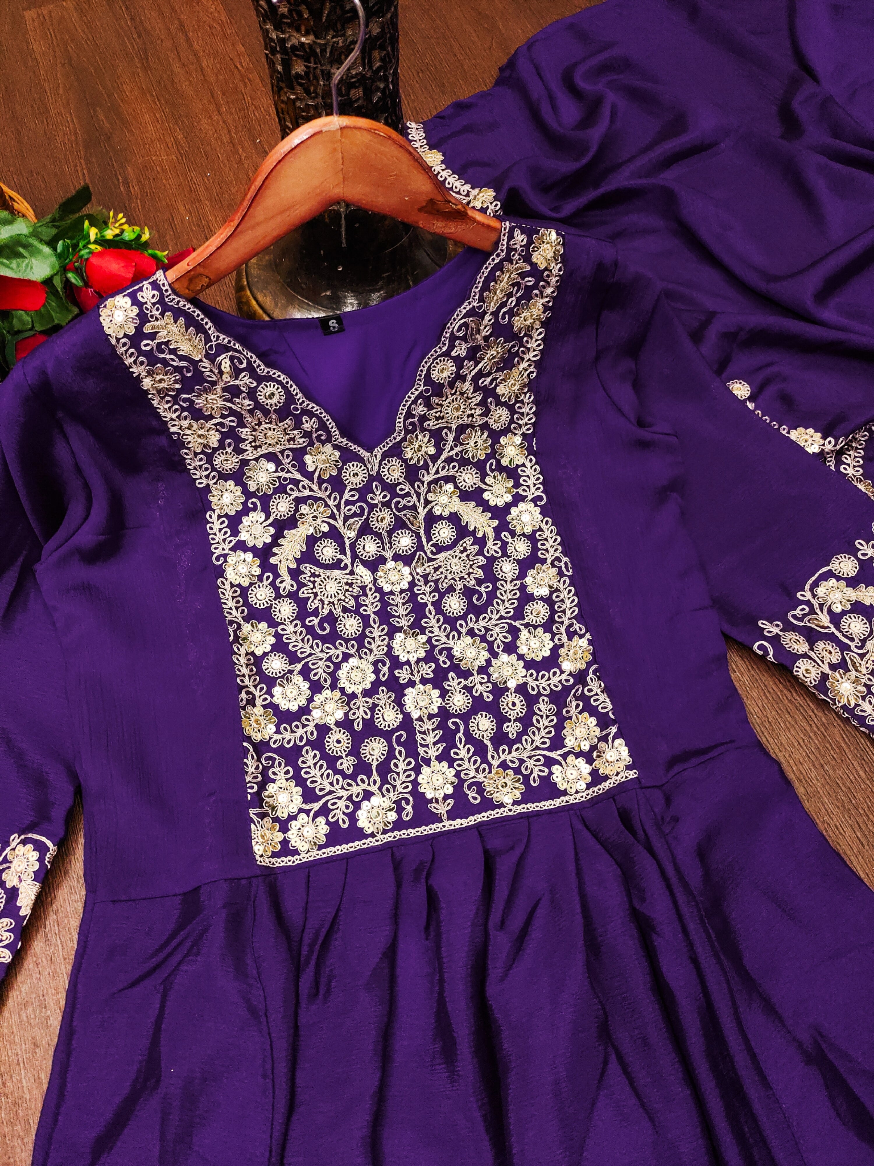 Designer Embroidered Chinon Gown With Sequence Embroidered Work