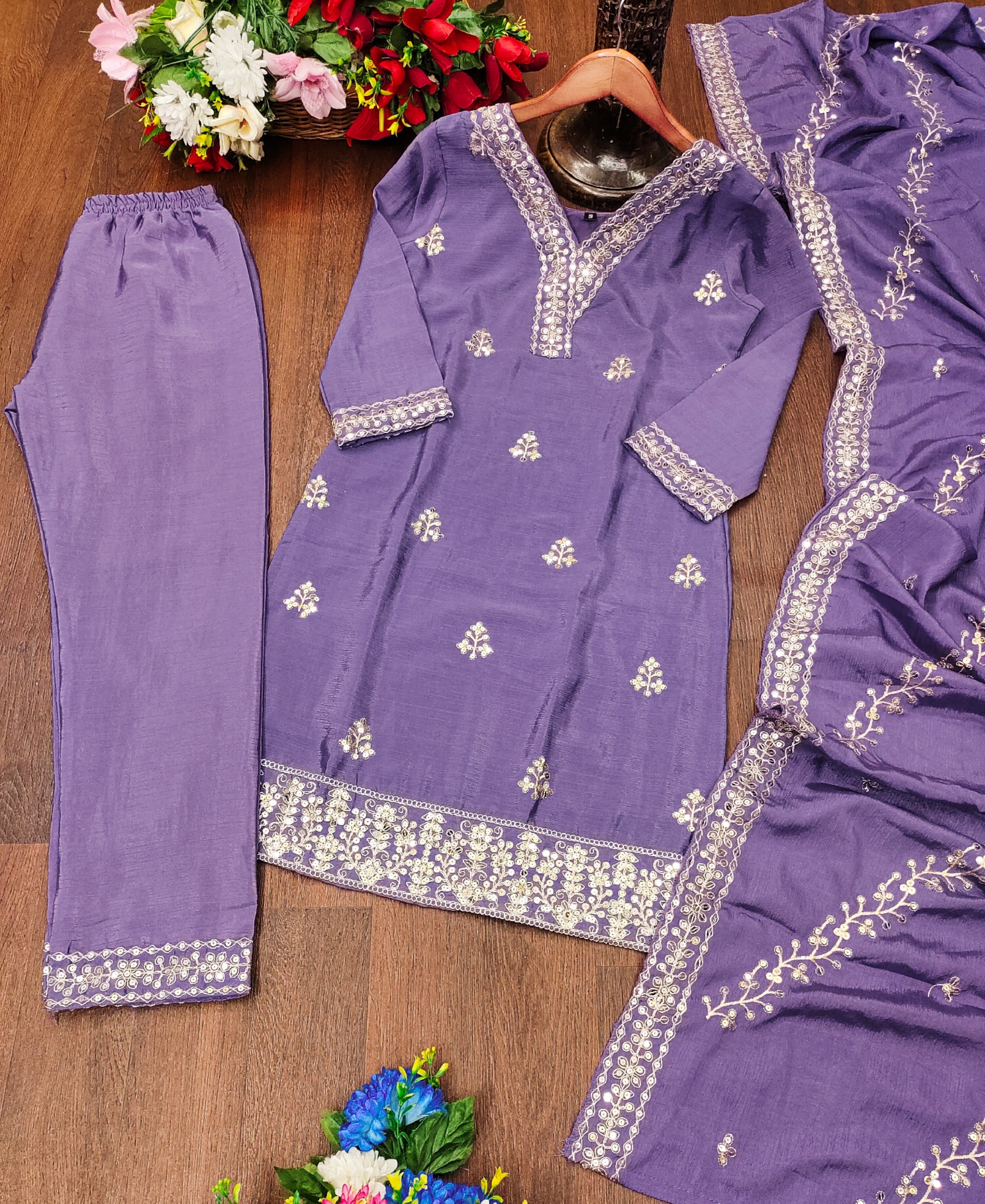 Fancy Party Wear Suit Set With Sequence Embroidered Work