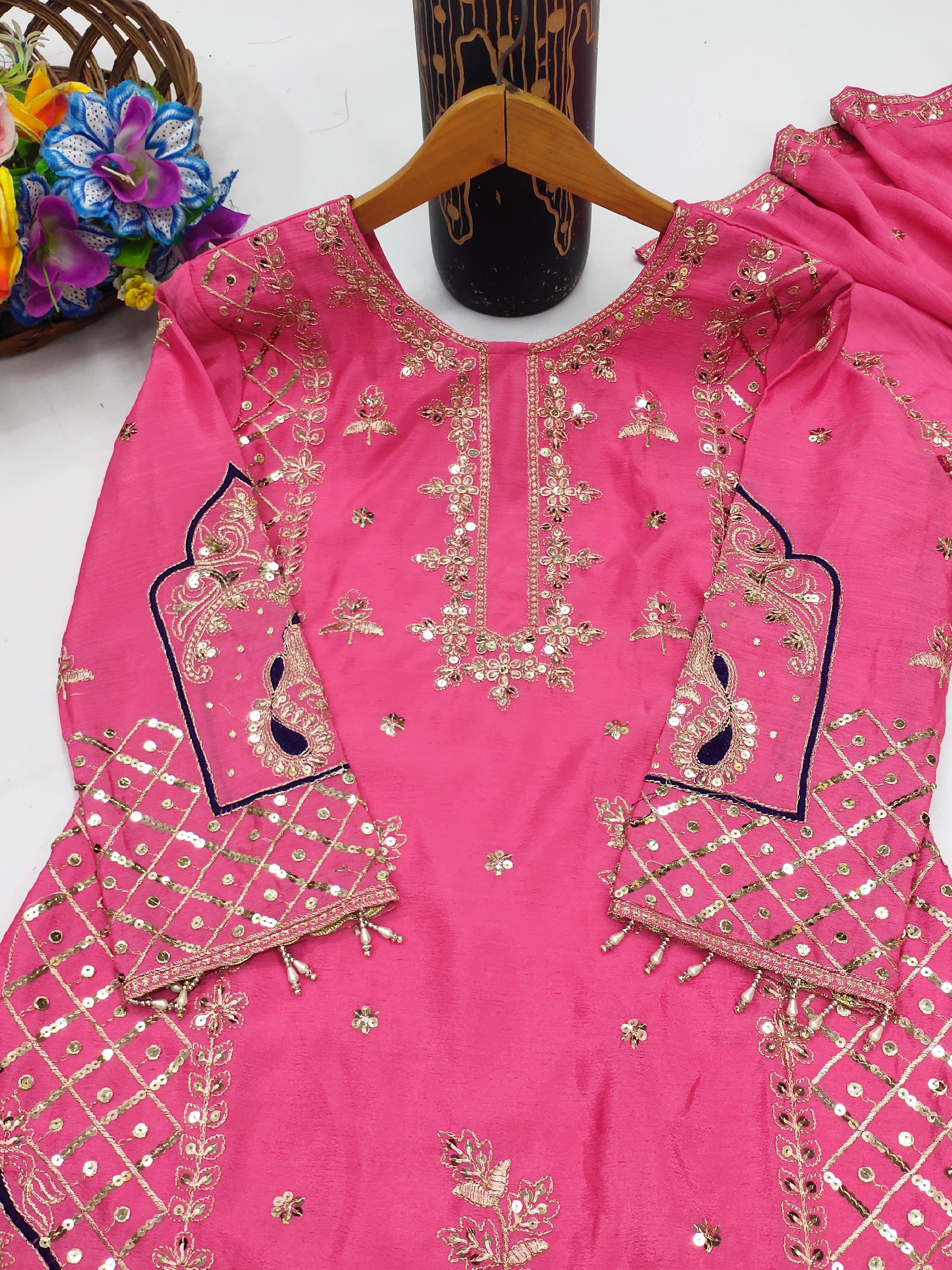 Fancy Suit Pend And Dupatta With Sequence Embroidered Work