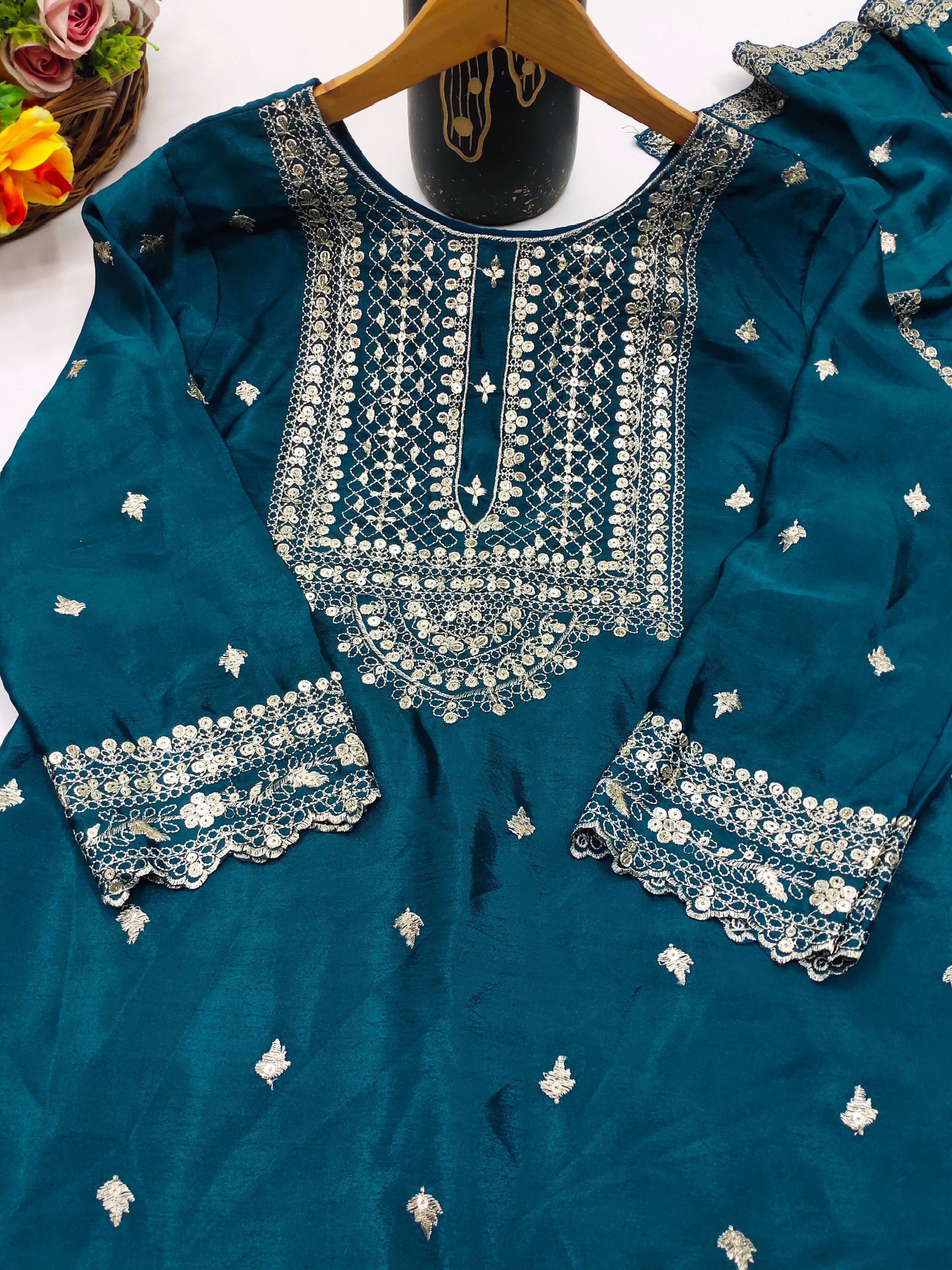 Designer Suit Sharara And Dupatta With Sequence Embroidered Work