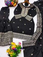Designer Sharara Suit And Dupatta With Sequence Embroidered Work