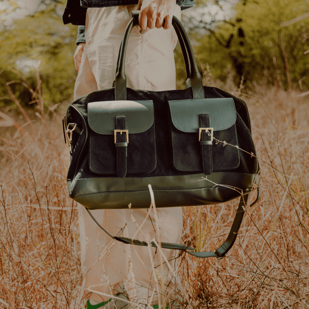 Ajax Vegan Leather Duffle Bag - Black