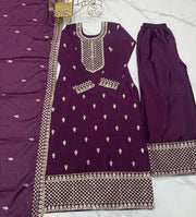 Designer Party Wear Top Pent And Dupatta With Lace Work