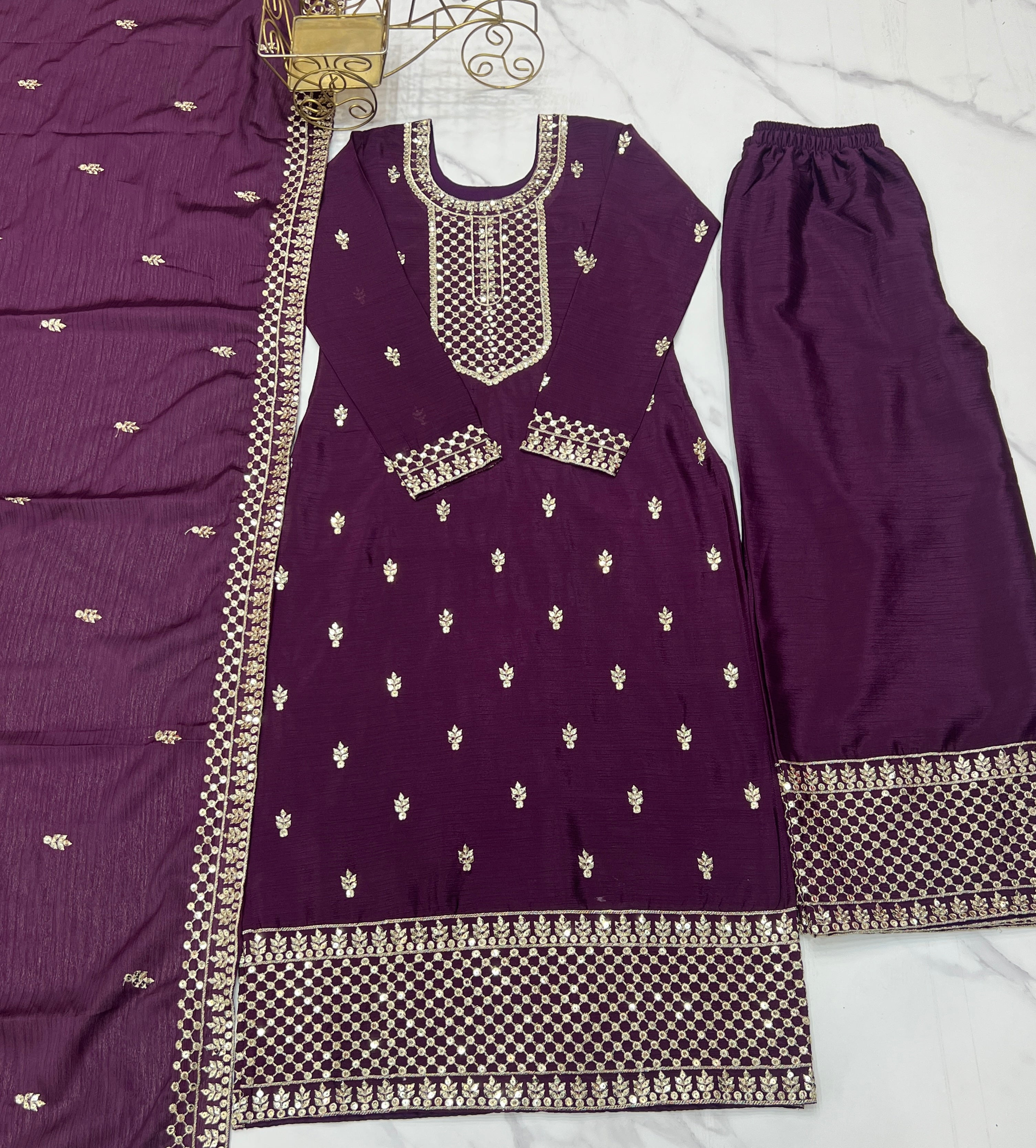Designer Party Wear Top Pent And Dupatta With Lace Work