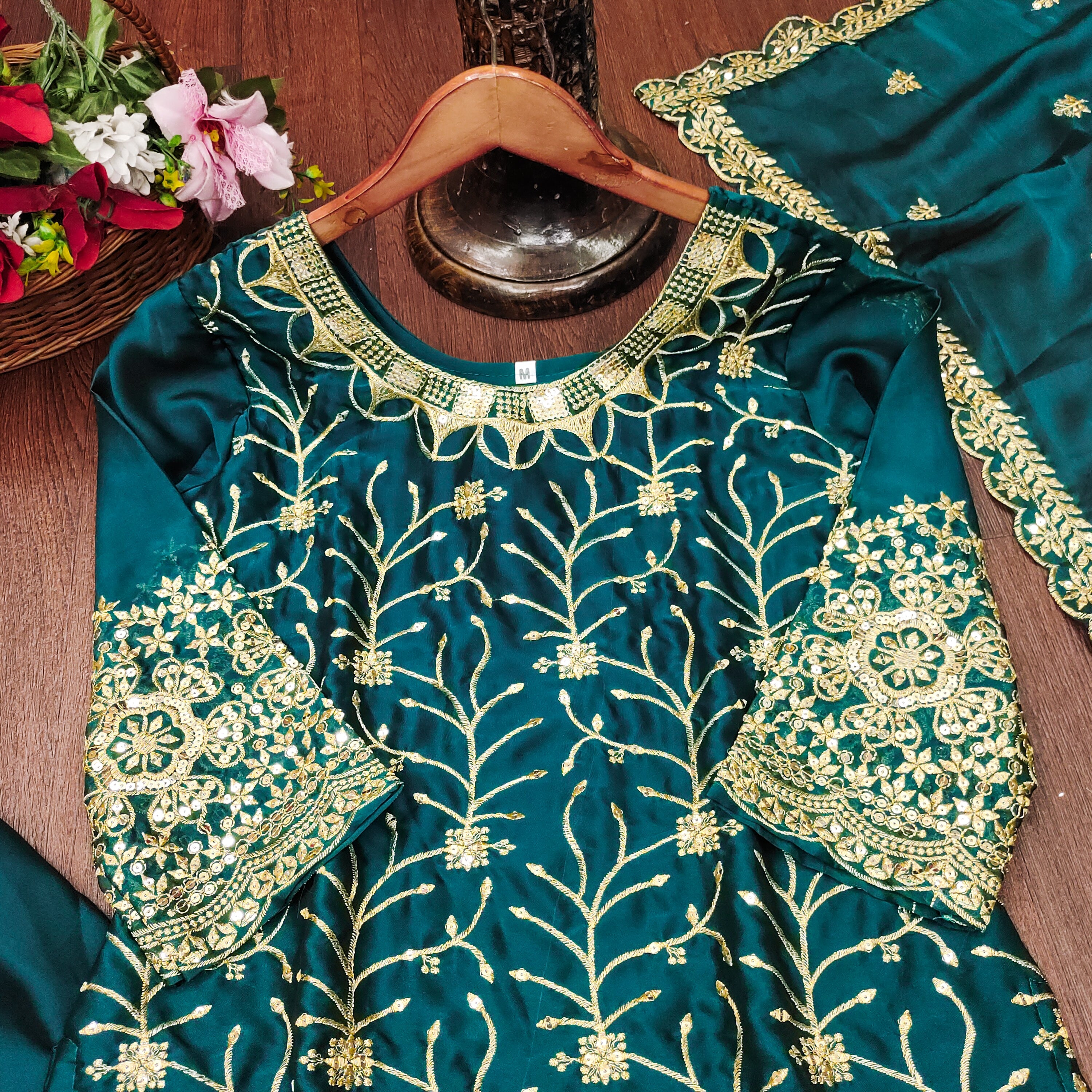 Designer Embroidered Rangoli Suit With Sequence Embroidered Work