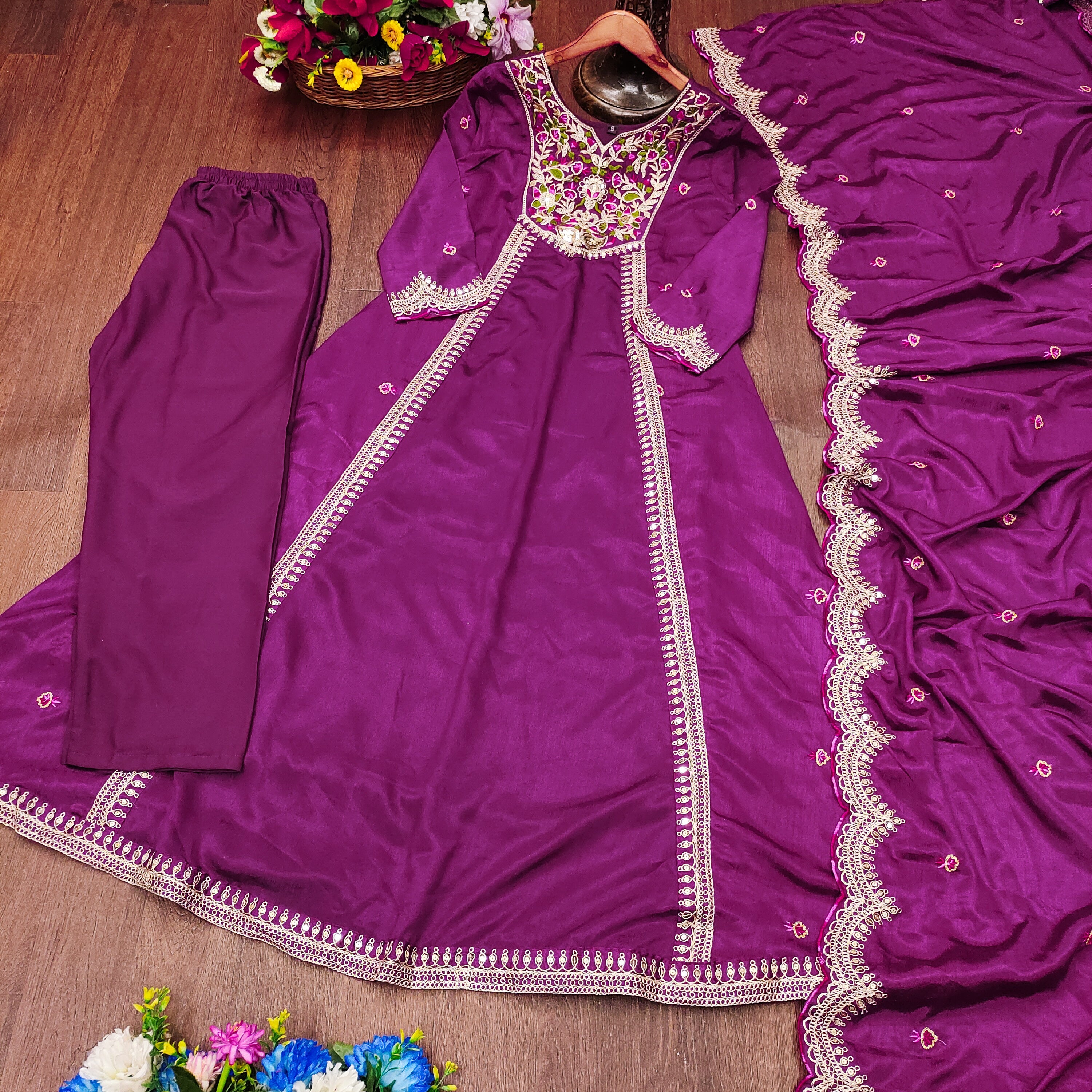 Designer Party Wear Gown With Coding Sequence Embroidered Work