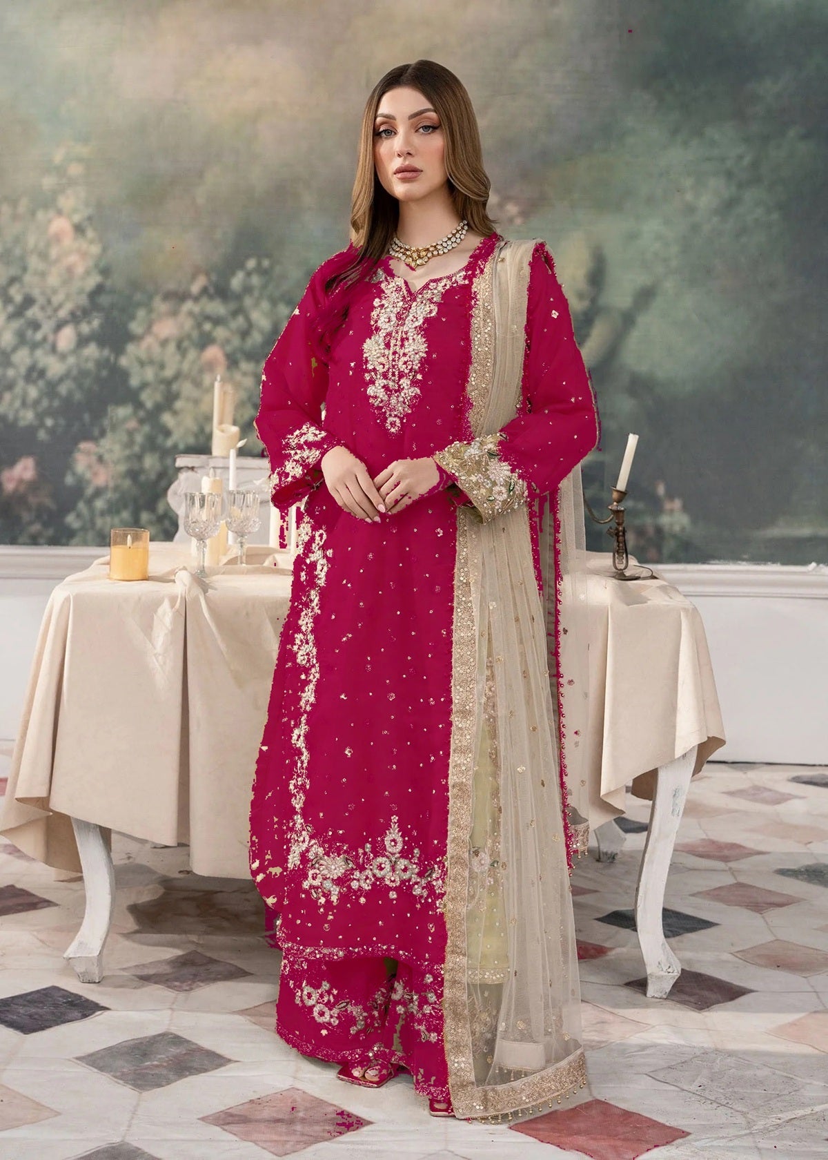 Designer Party Wear Suit Set With Sequence Embroidered Work