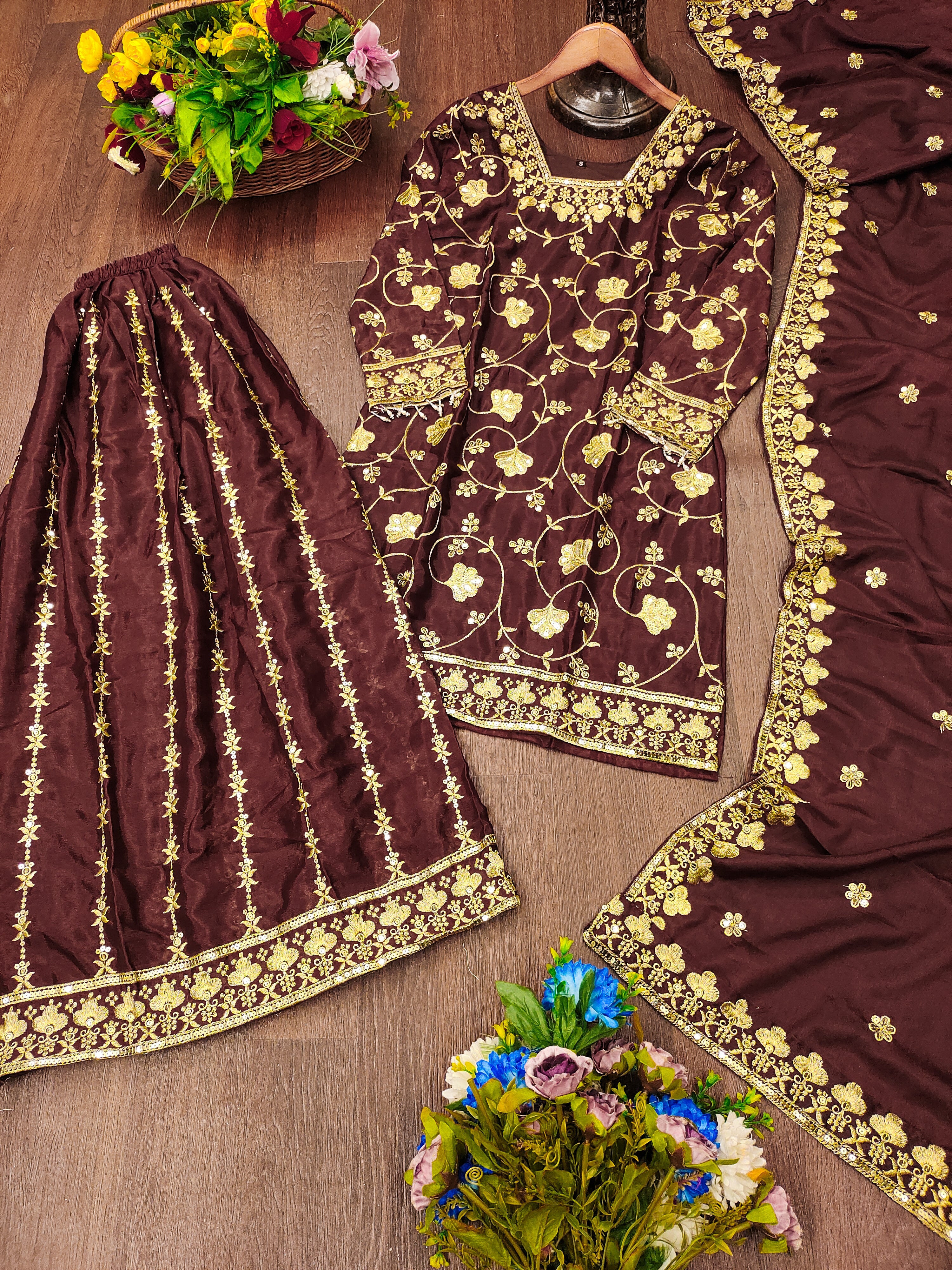 Designer Party Wear Sharara Suit With Sequence Embroidered Work